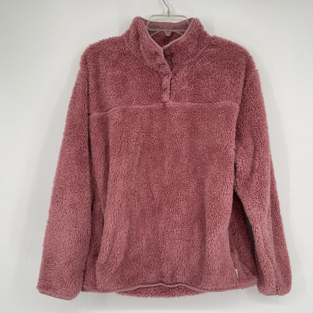 Eddie Bauer Women's Pink Plush Fleece Snap Neck Pullover Fuzzy Sweater Size 2XL